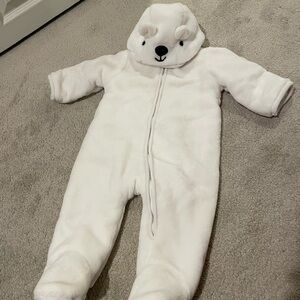 Place Cream Bear Hooded Baby One-Piece